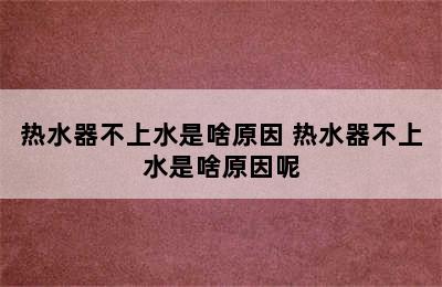 热水器不上水是啥原因 热水器不上水是啥原因呢